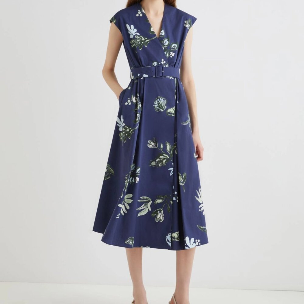 Marella Poplin crisscross dress - NAVY, Size US 2/ IT 38 NWT